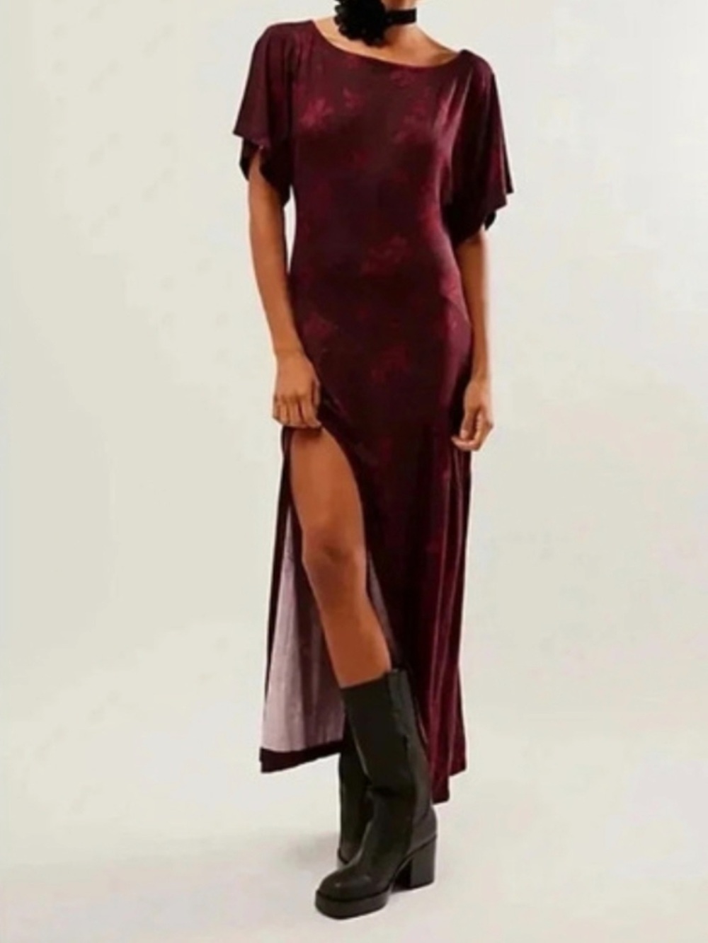 Free People Mulberries Short-sleeve- Slit Maxi Dress
